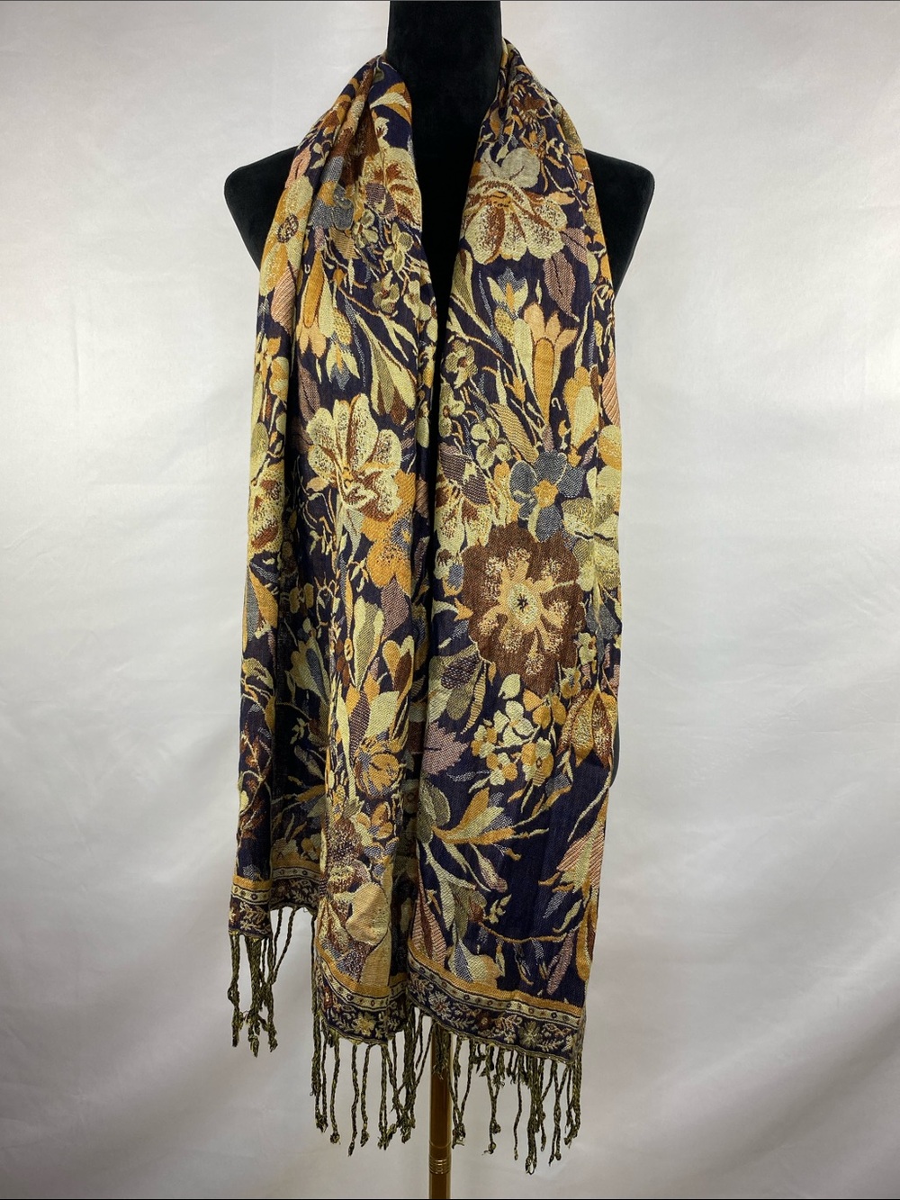 Vintage Floral Tapestry Cottagecore Boho Classic Fringe Scarf 76”X 20”